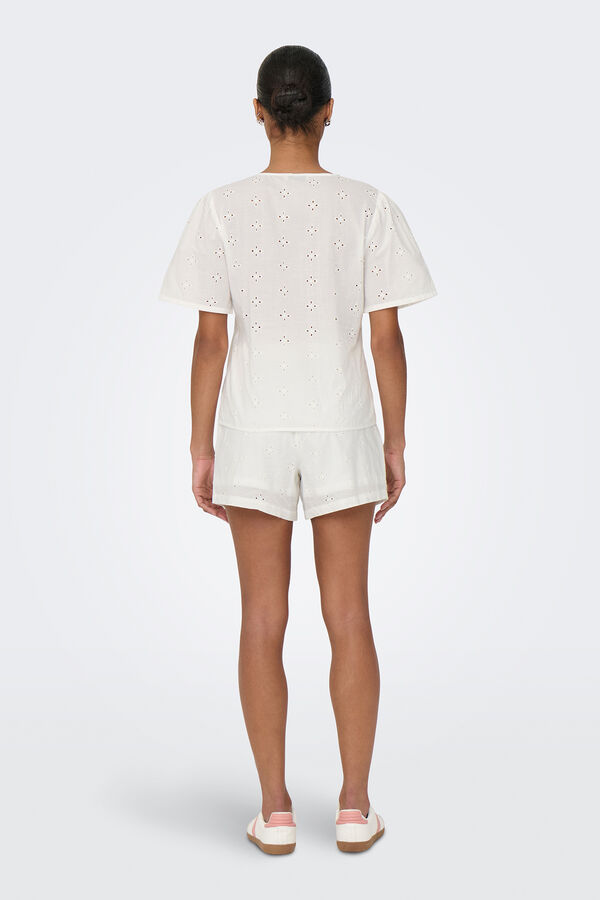 JDY Blusa manga curta bordada branco