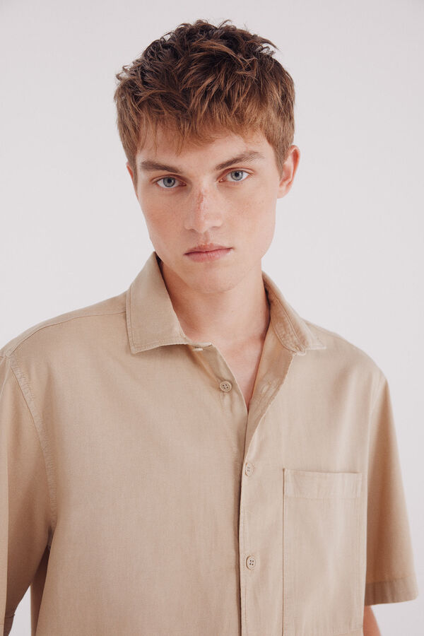 Springfield Camisa de manga curta Tencel bege