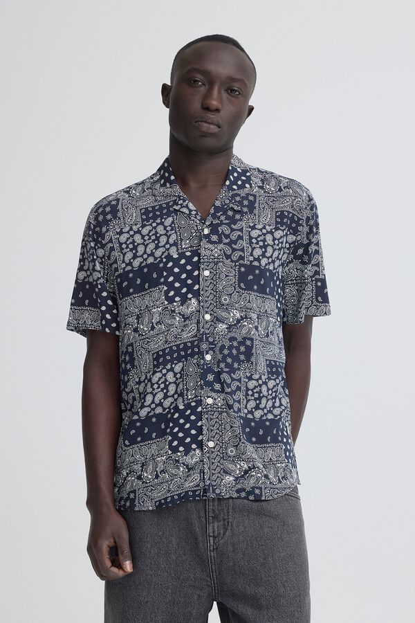 Blend Camisa de manga curta estampada azul
