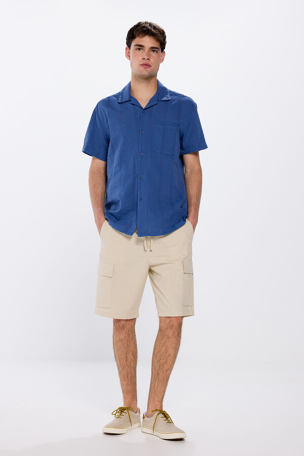 Springfield Camisa de manga curta jacquard leve azul