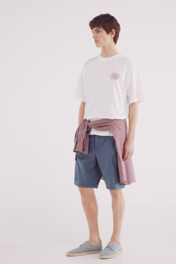 Springfield Bermuda linho cargo comfort fit azul