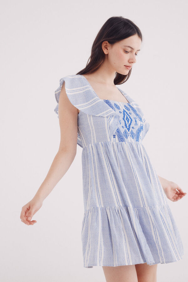 Springfield Vestido curto riscas estilo boho azul