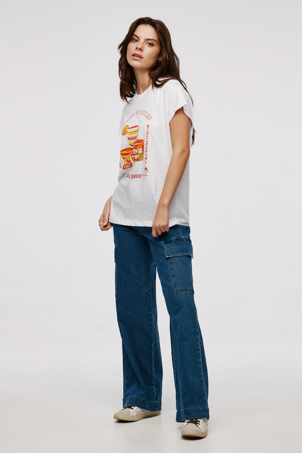 Springfield Camiseta oversize manga corta con estampado blanco