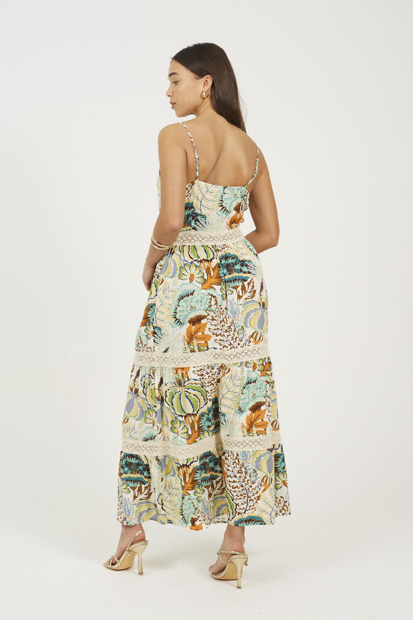 Brave Soul Vestido estampado com al&ccedil;as e crochet branco