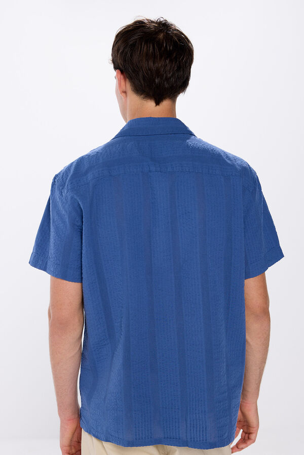 Springfield Camisa de manga curta jacquard leve azul