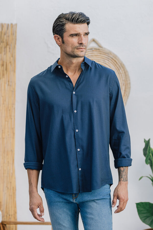 Celopman Camisa Vestir Simil Liso azul