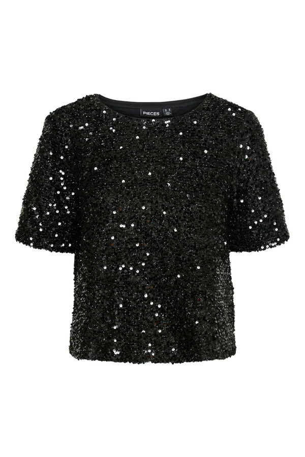 Pieces Top tipo camiseta de brillo negro