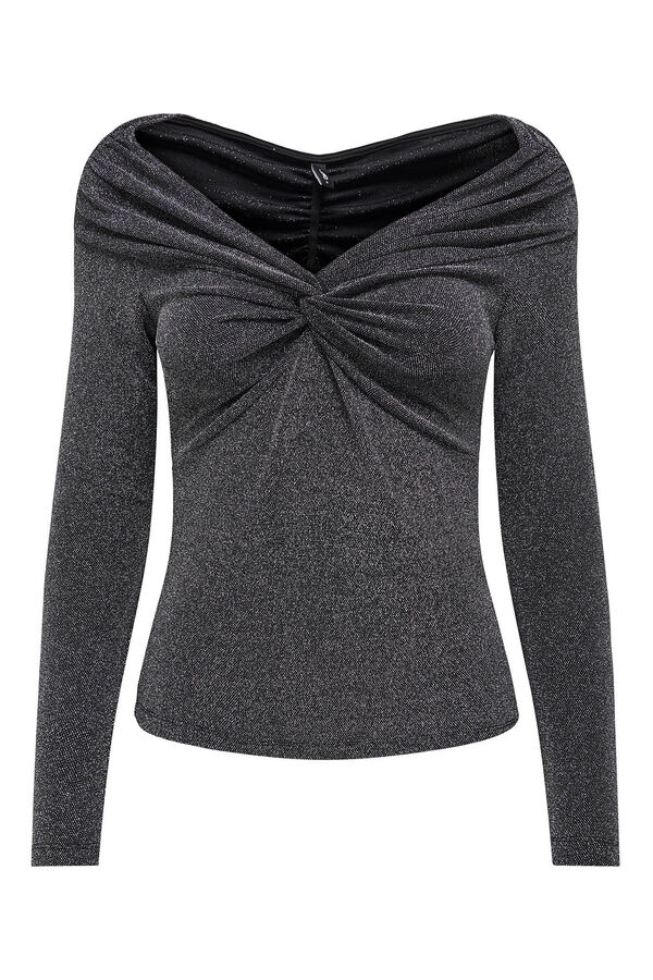 Only Camiseta cuello barco con brillantes gris