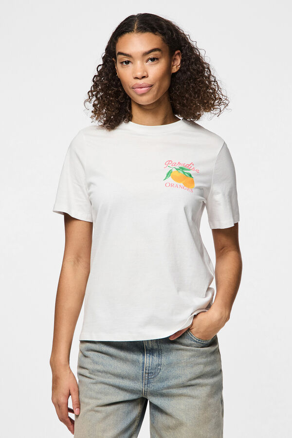 Pieces Camiseta b&aacute;sica con print blanco