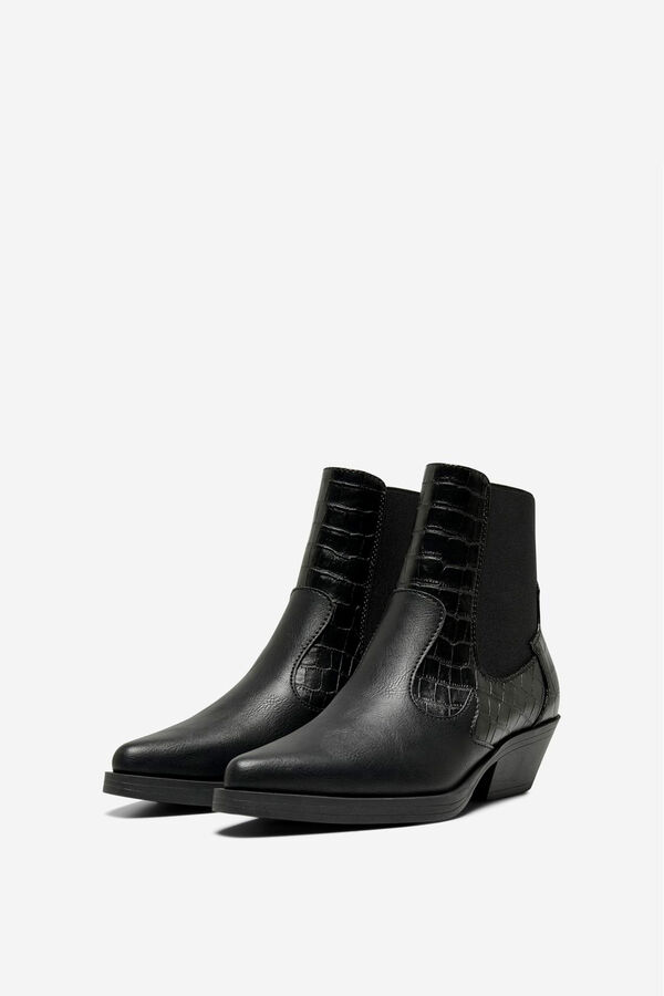 Only Botins de polipele sint&eacute;tico com efeito crocodilo preto