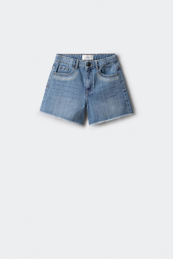 Springfield Kids Short denim bordado etnico niña azul