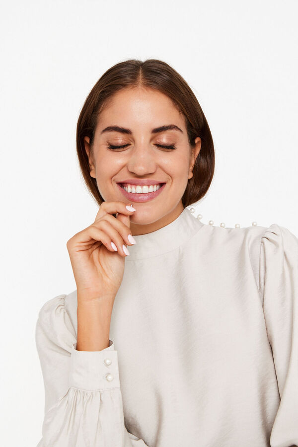 Only Blusa manga larga perlas azul