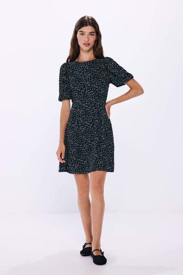 Springfield Vestido corto estampado escote espalda negro