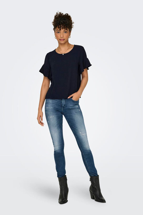 JDY Blusa manga curta folhos azul