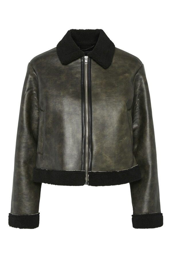 Pieces Jaqueta aviador com efeito pele castanho