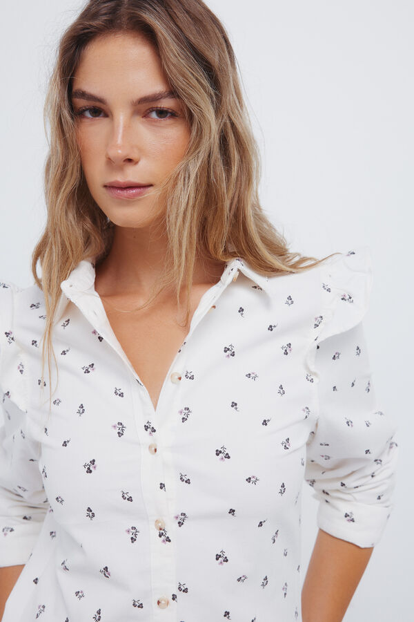 Springfield Camisa pana volantes hombro marr&oacute;n