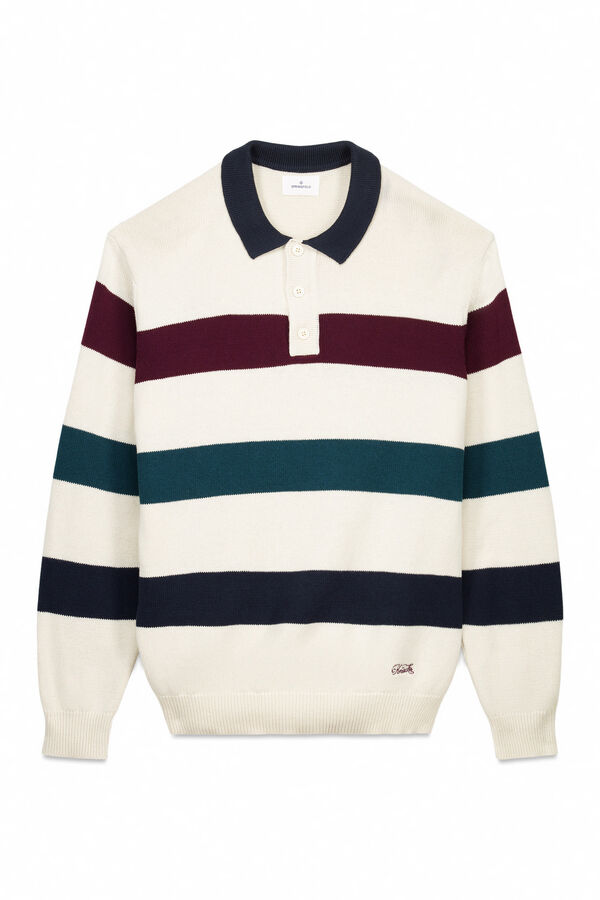 Springfield Jersey rayas cuello polo blanco