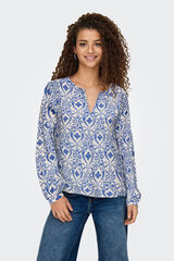 JDY Camisa de manga larga y cuello de pico beige