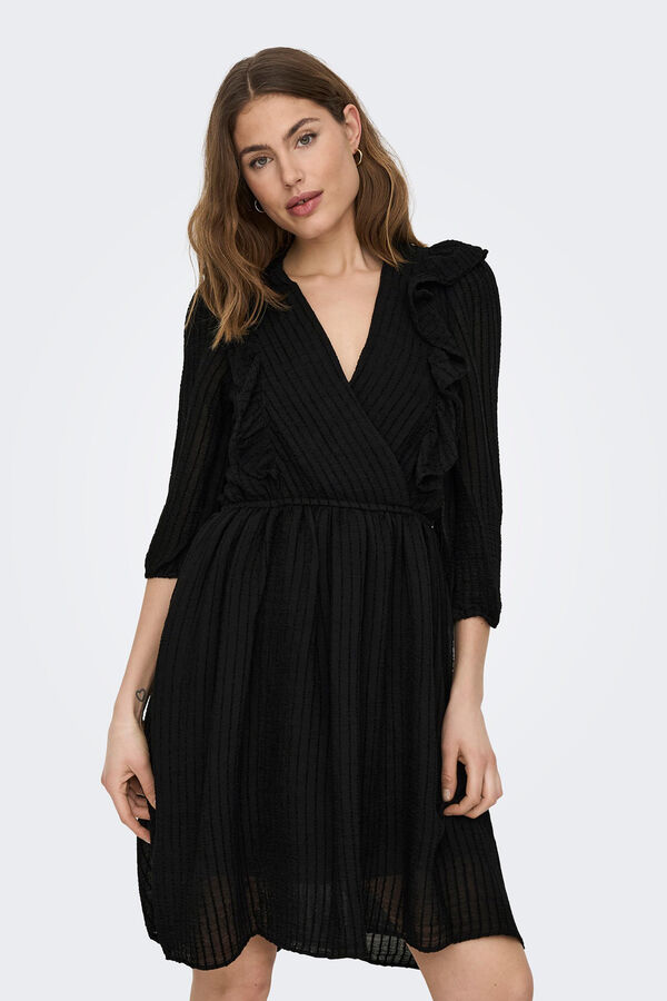 Only Vestido curto folhos preto