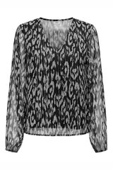 JDY Blusa manga comprida estampada preto
