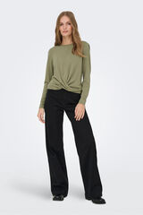 Only Top drapeada de manga comprida bege