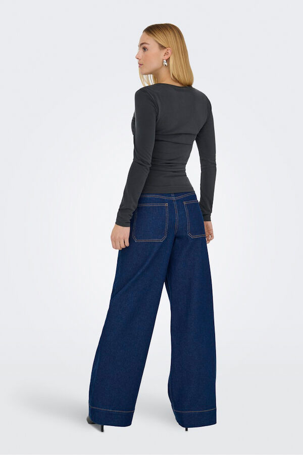 Only Top fruncido manga larga negro