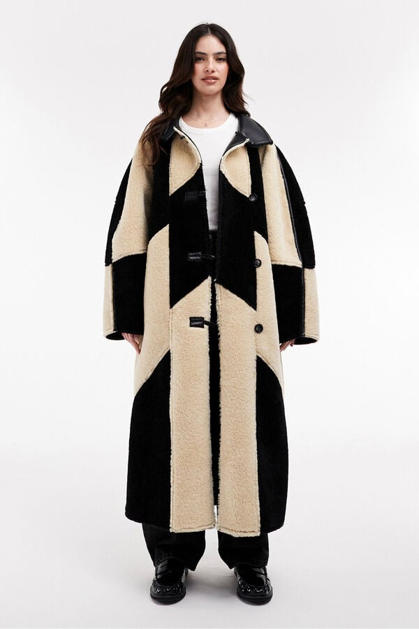 Topshop Abrigo largo bicolor combinado. negro