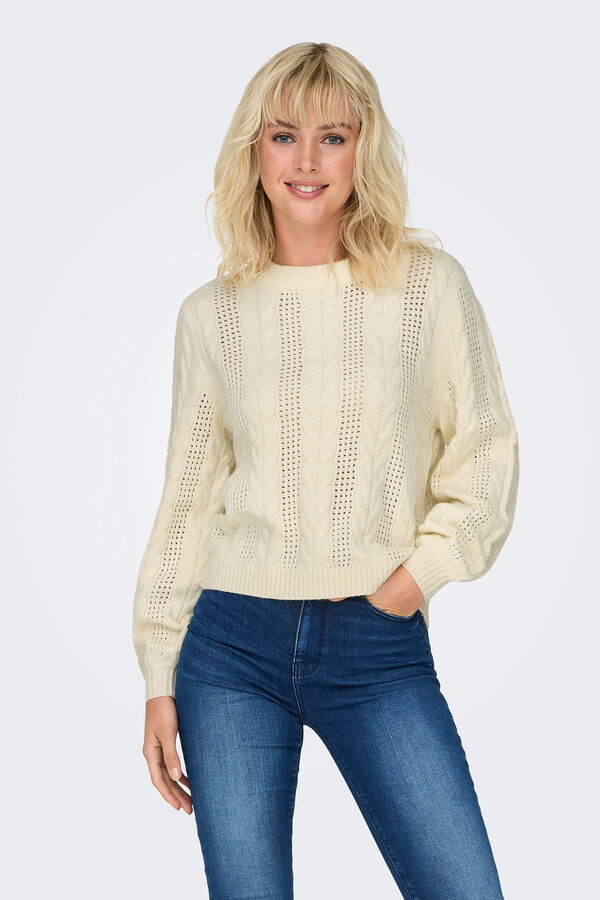 Only Camisola de malha entran&ccedil;ada branco