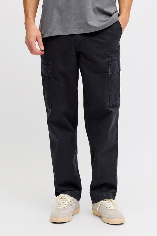 JJ REBEL Cal&ccedil;a cargo em algod&atilde;o de cintura m&eacute;dia preto