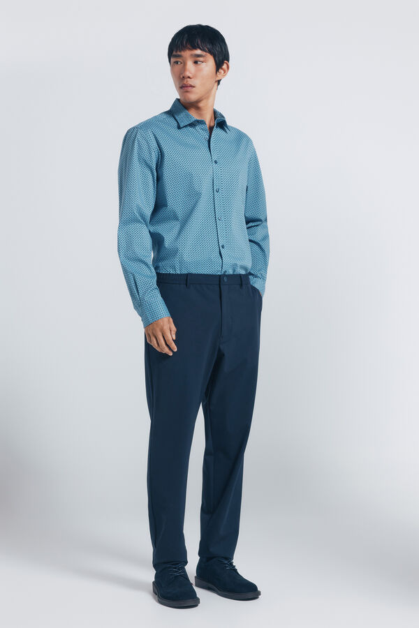Springfield Camisa popel&iacute;n micro estampado azul