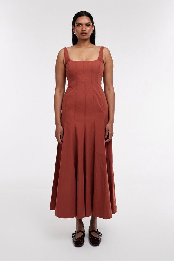 Topshop Vestido midi de al&ccedil;as castanho