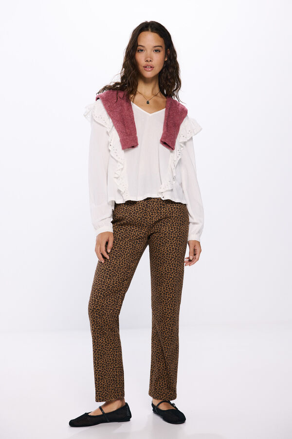 Springfield Blusa volantes schiffly estampado