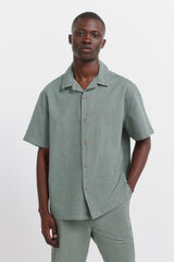 Springfield Camisa de manga curta bowling em linho verde
