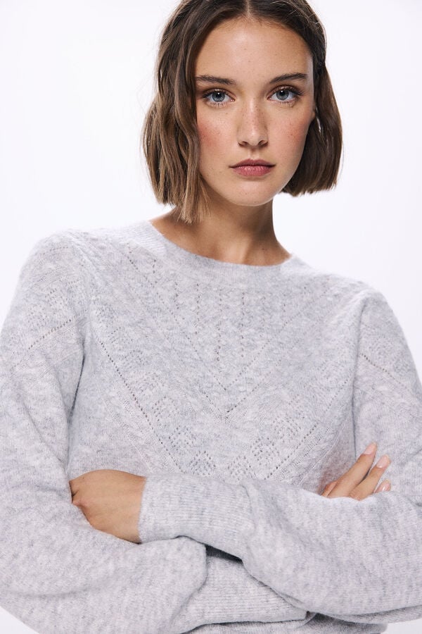 Springfield Su&eacute;ter com detalhe Pointelle cinzento