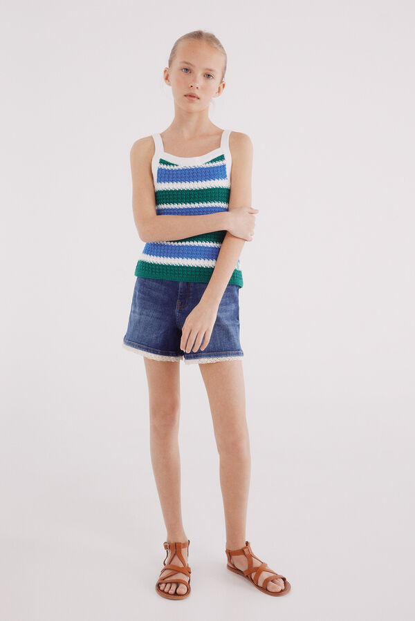 Springfield Kids Shorts denim de crochet para meninas azul