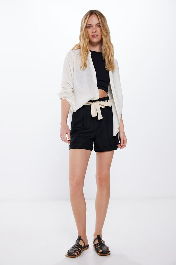 Springfield Cal&ccedil;&otilde;es linho cinto preto