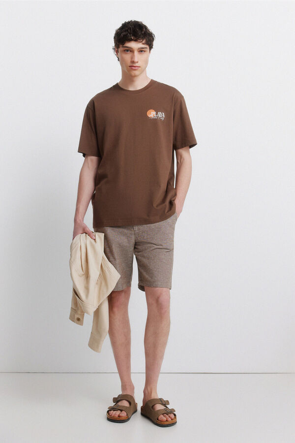 Springfield Bermuda lino comfort slim fit marr&oacute;n
