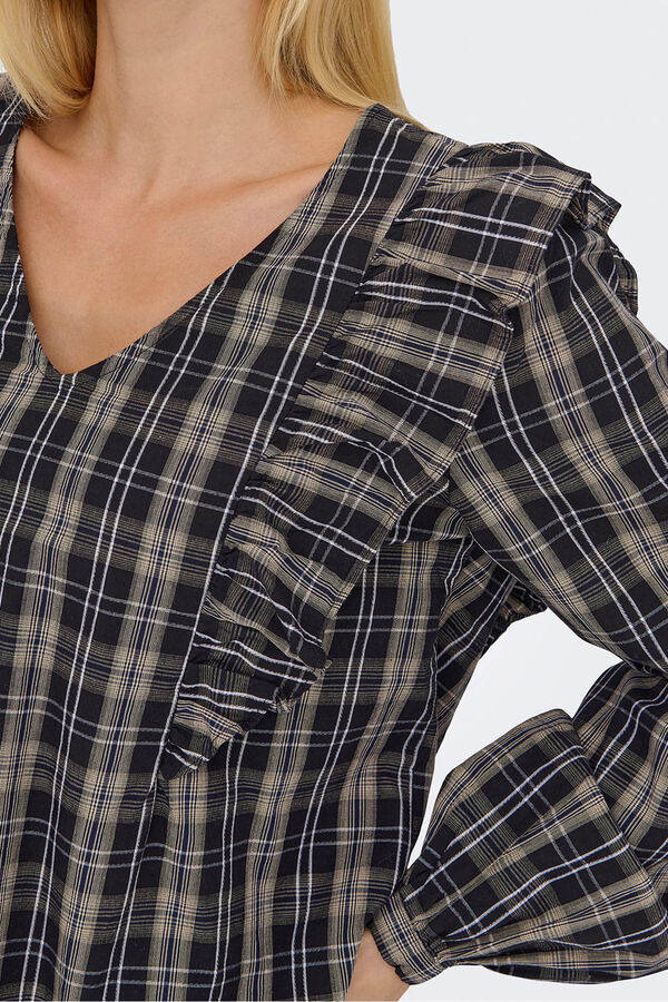 JDY Blusa manga larga volantes gris