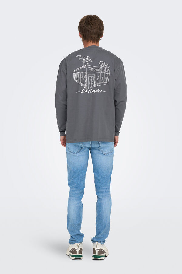 Only & Sons T-shirt de manga comprida com estampa nas costas cinzento