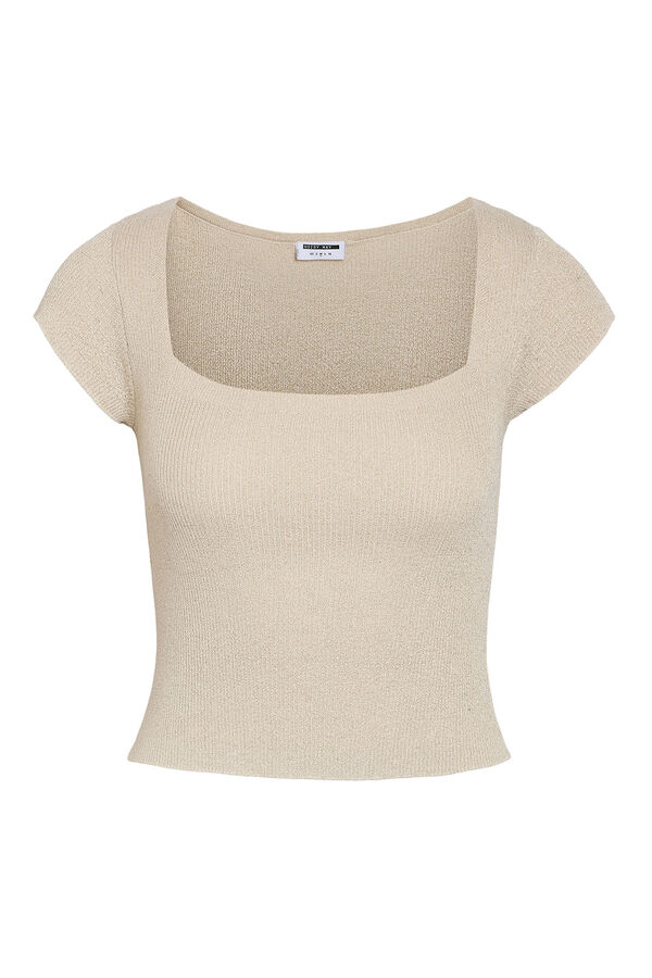 Noisy May top canelado com lurex amarelo