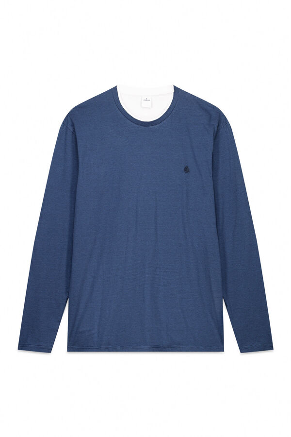 Springfield Camiseta manga larga doble microraya azul