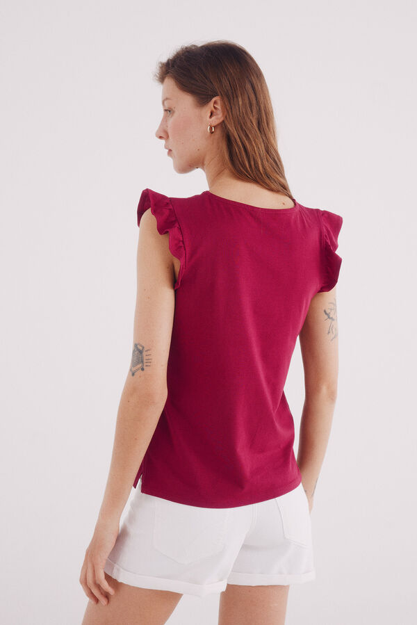 Springfield Camiseta bordados volantes burdeos