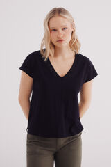 Springfield Camiseta escote pico crochet algod&oacute;n negro