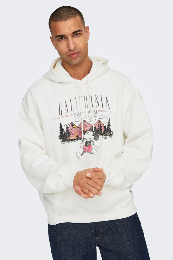 Only & Sons Sudadera relaxed con capucha y dibujo frontal blanco