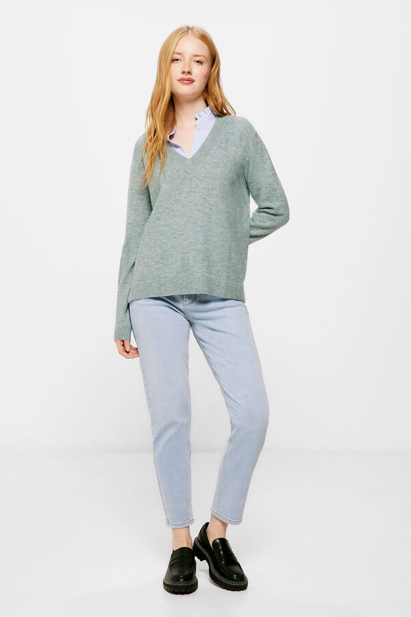 Springfield Camisola bimat&eacute;ria com gola mini folhos verde