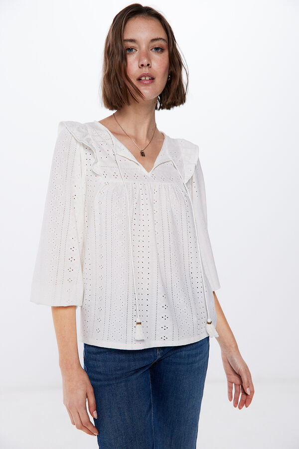 Springfield Blusa Bordado Suizo Circular beige