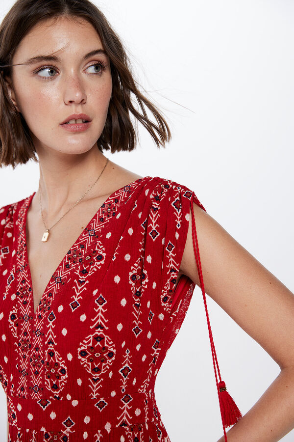 Springfield Vestido Midi Hombros Cord&oacute;n Borla estampado