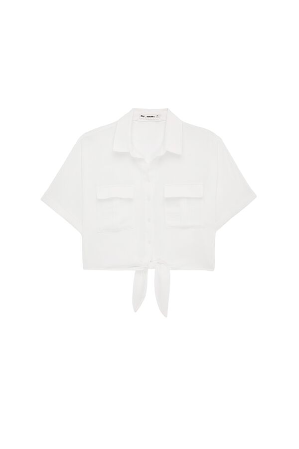Koton Camisa de manga curta com la&ccedil;o bege