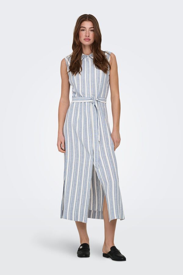 Only Vestido camisero largo de lino azul