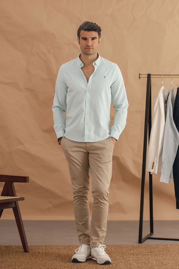 Celopman Camisa Oxford Rayas verde